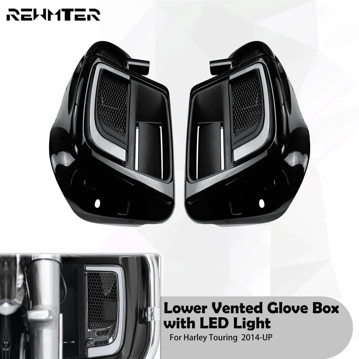 Carénage bas noir avec boîte à gants et grille LED sur une Harley-Davidson Touring - vue 1