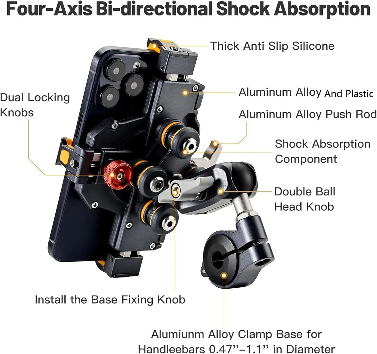 Support Téléphone Moto Universel en Alliage Anti-Vibrations 360° - vue 5
