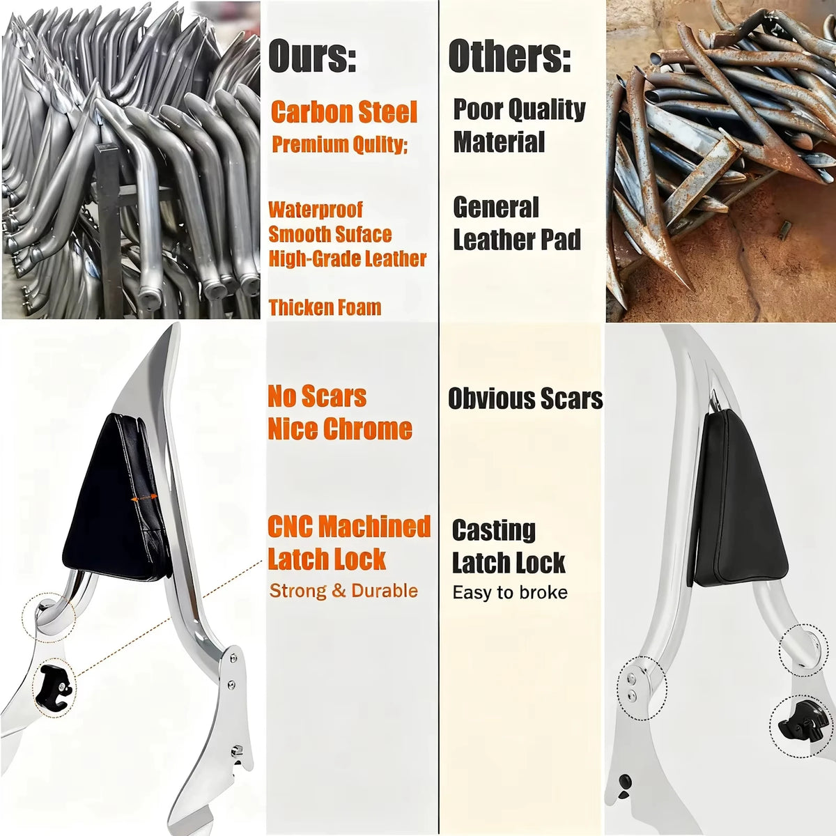 Dossier passager sissy-bar amovible avec porte-bagages pour Harley Softail - vue 5