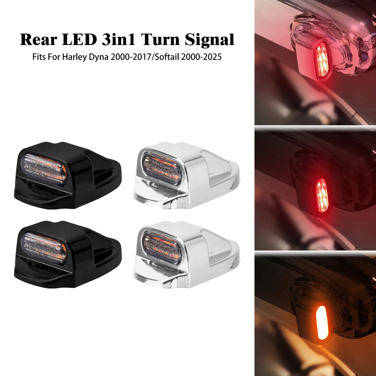 Clignotants LED arrière homologués E-Mark (position/stop) pour Harley Dyna 2000-2017 et Softail 2000-2025 - vue 1