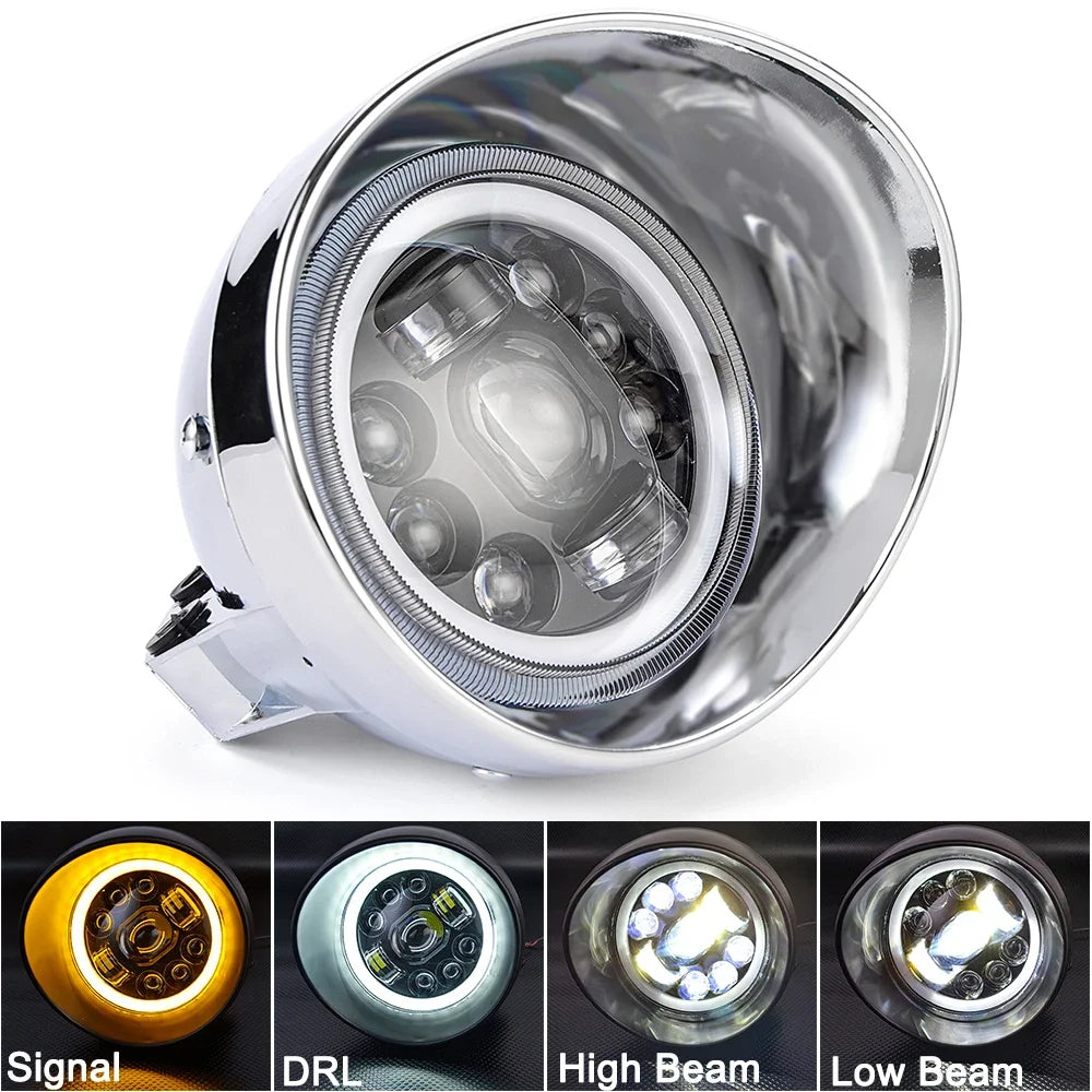 Phare LED rond noir 5,75 pouces pour moto custom et Harley-Davidson - vue 17