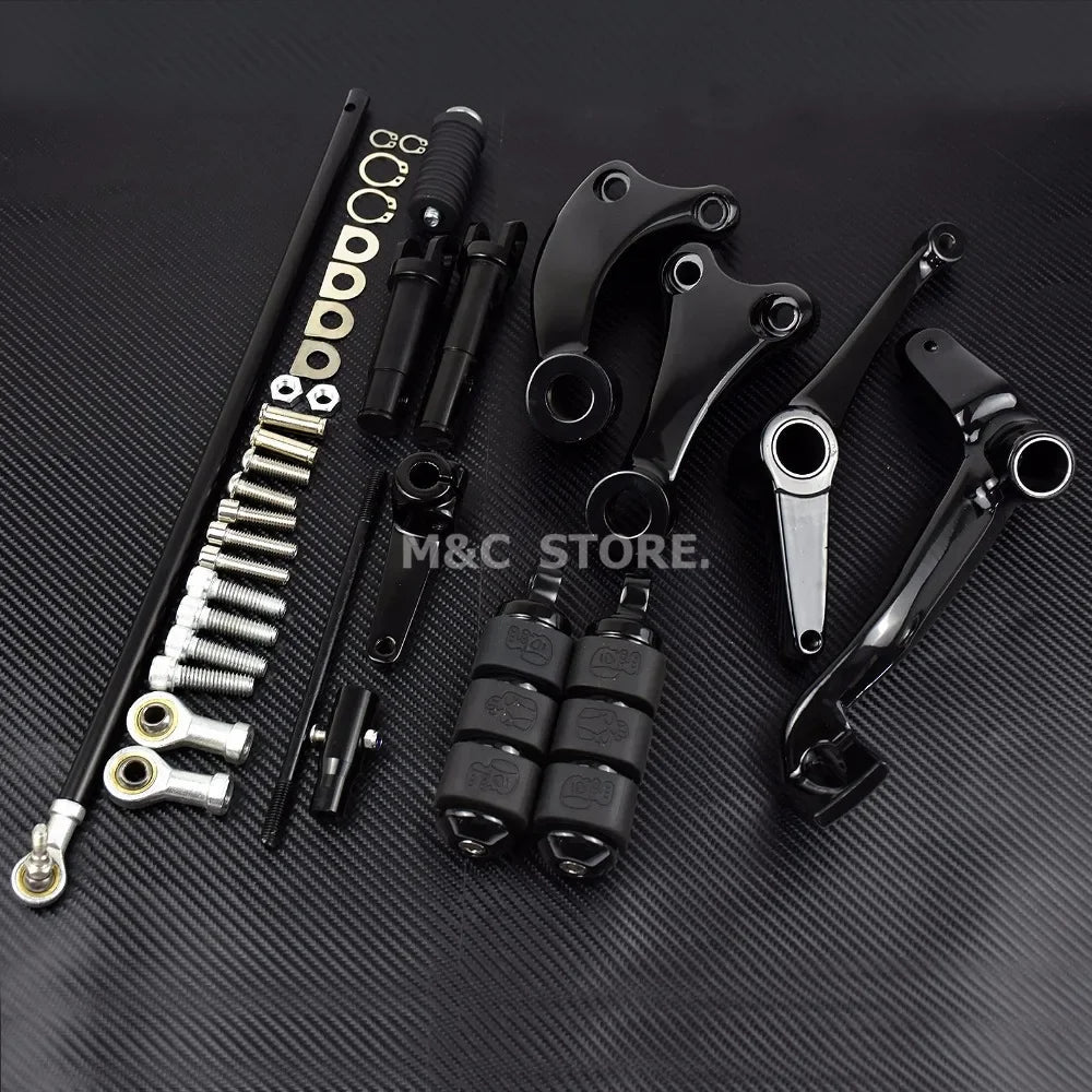 Kit complet commandes avancées noires, repose-pieds, leviers et biellettes en aluminium pour Harley-Davidson Sportster XL883, XL1200 2004-2022 – photo 2/8
