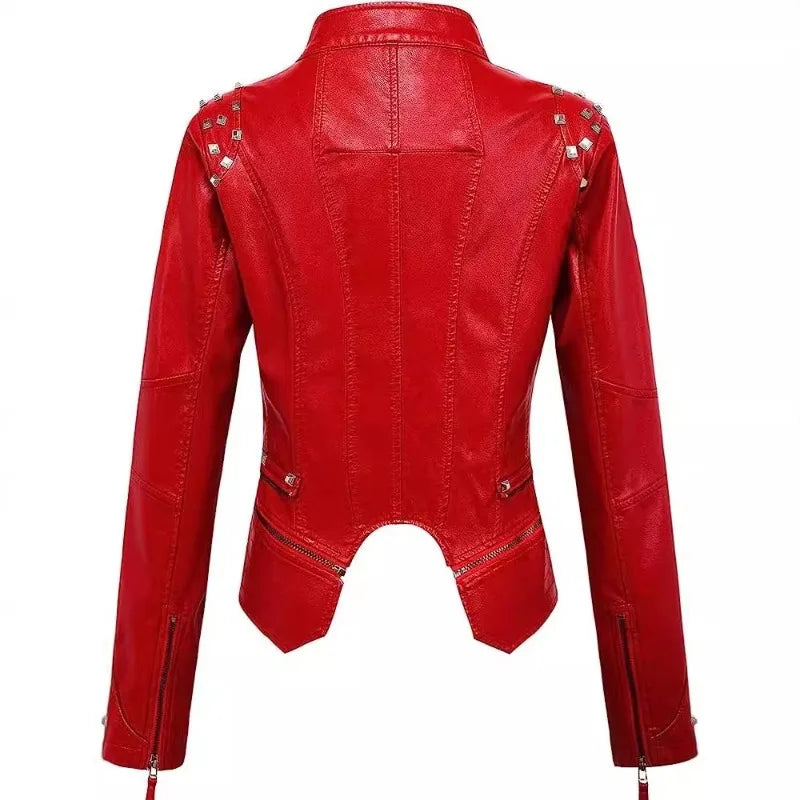 Blouson cuir femme style motarde - vue - vue 4
