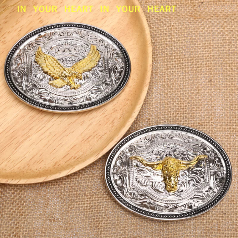 Boucle de ceinture dorée motif tête de taureau longhorn - vue 4