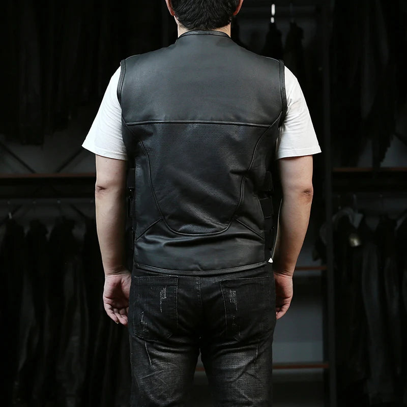 Gilet moto en cuir véritable - vue produit - vue 3