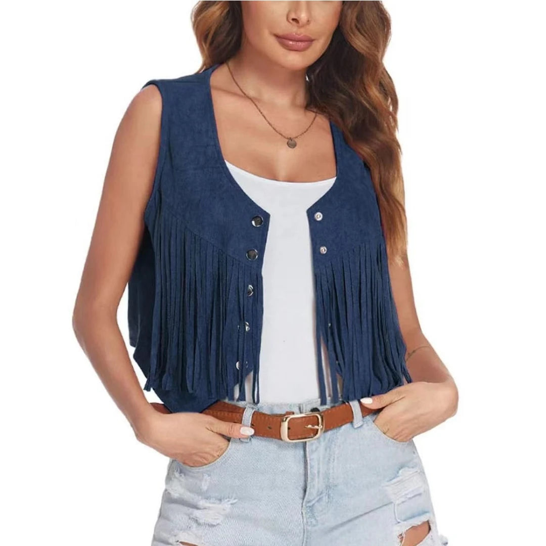 Gilet cowgirl femme franges et rivets - suédine ethnique - vue 7