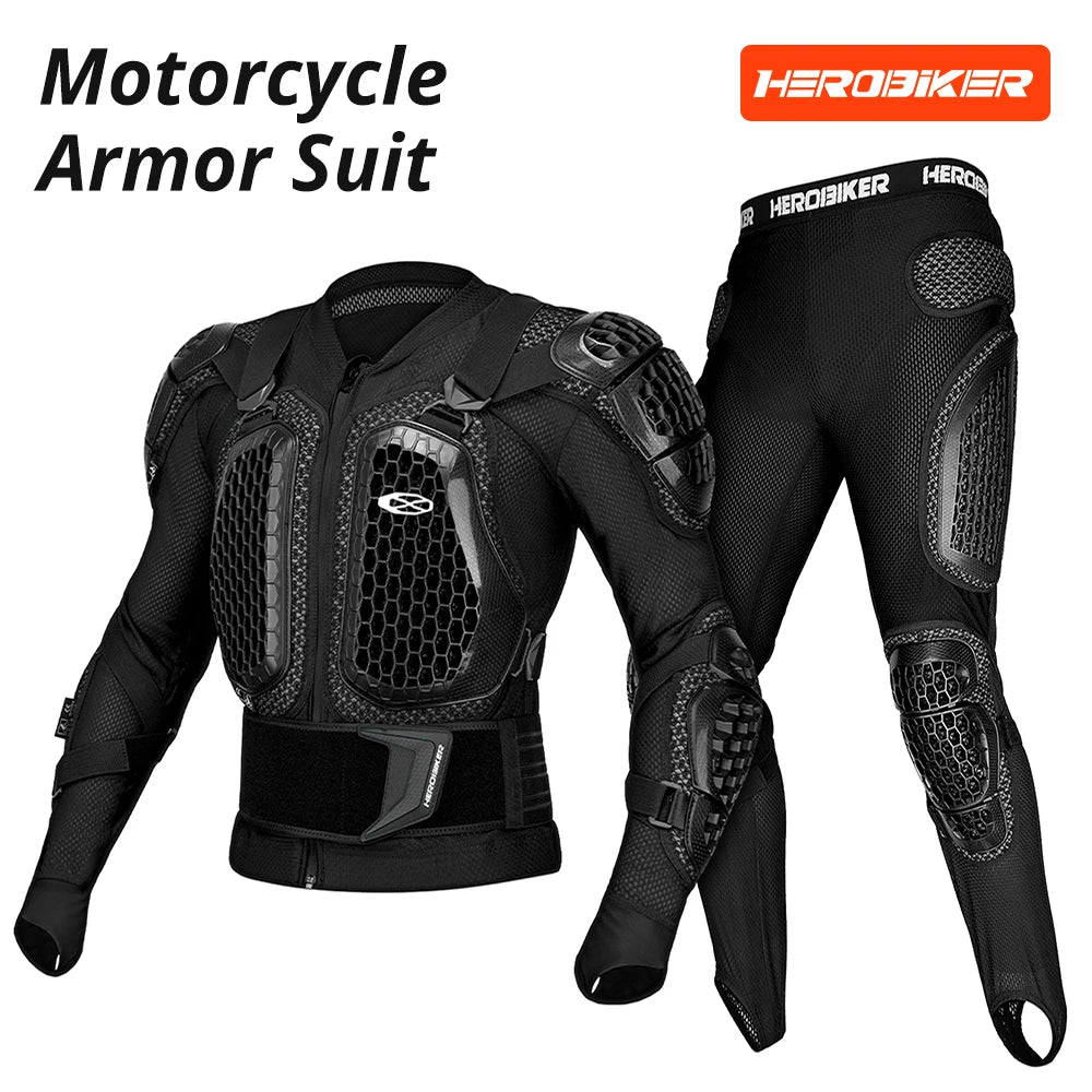 Ensemble blouson et pantalon moto noir et rouge avec protections - vue de face - vue 10
