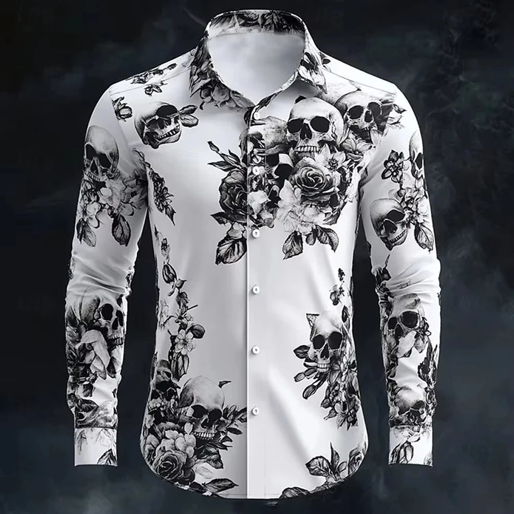 Chemise noire manches longues imprimé tête de mort - vue 6