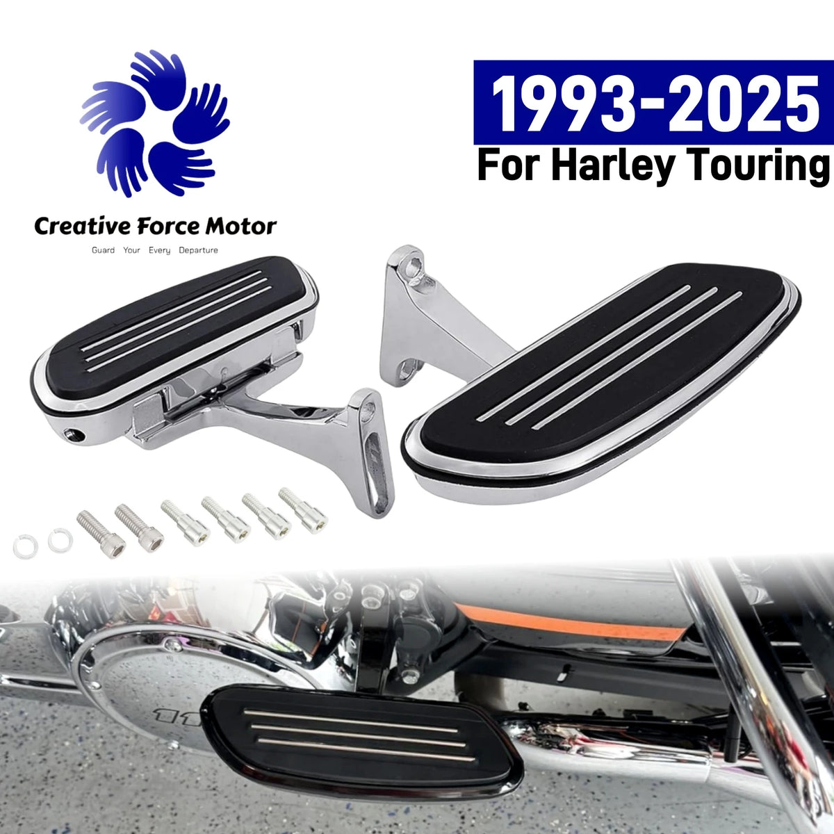Kit plancher passager arrière Streamliner en alliage pour Harley-Davidson Road King, Electra Glide, Street Glide 1993-2026 – photo 1/8