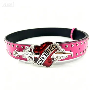 Ceinture jean boucle épée et cœur rouge style goth - vue 6