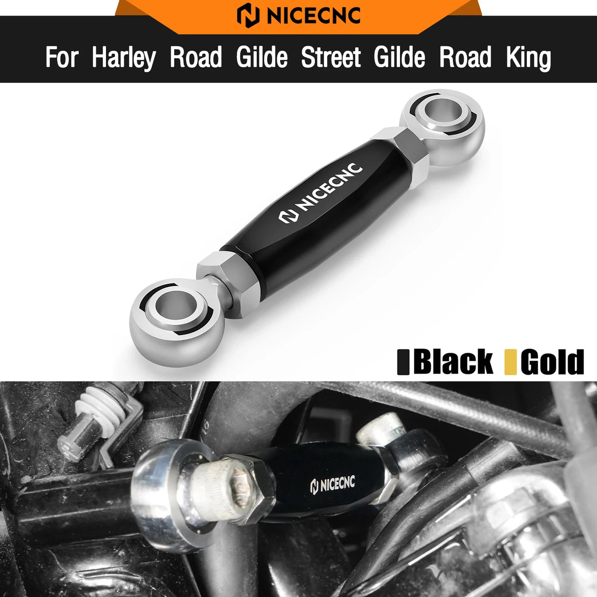 Biellette de Stabilisateur de Support Moteur Avant, Réglable - Harley-Davidson Street Glide, Road King, Road Glide – photo 1/8