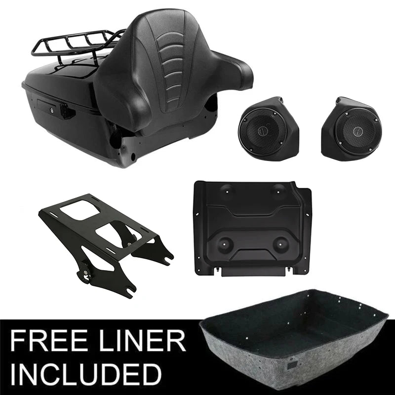 Malle top case noire avec dossier passager montée sur une Harley-Davidson Touring - vue 13