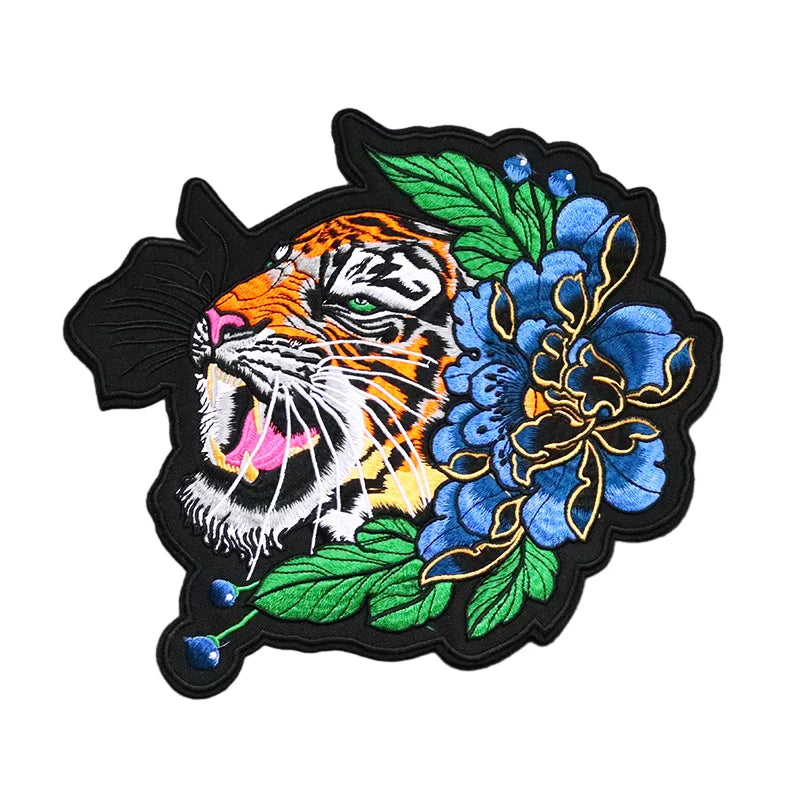 Grand écusson thermocollant pivoine et tigre pour blouson - vue 2