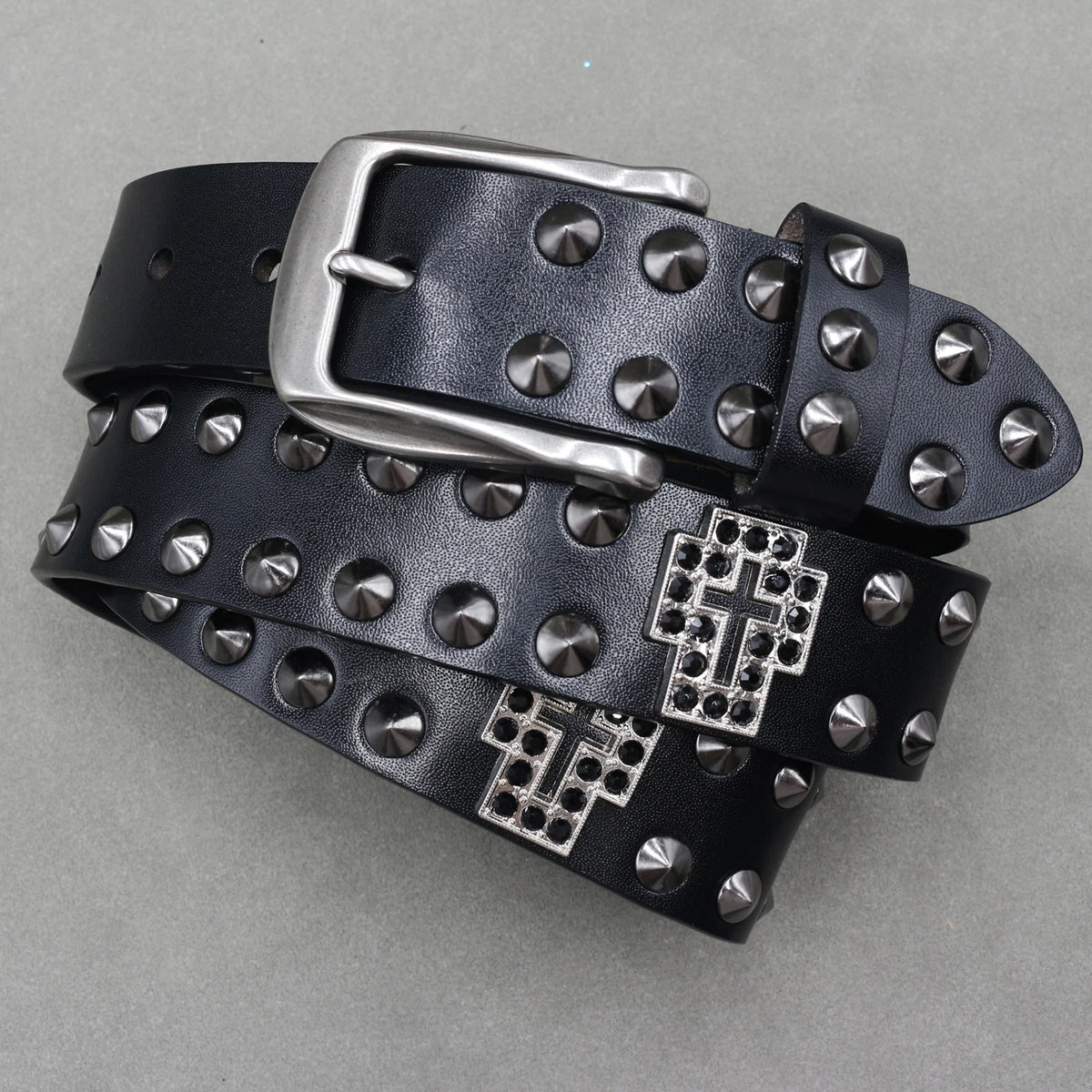 Ceinture en cuir véritable cloutée style rock - vue 13