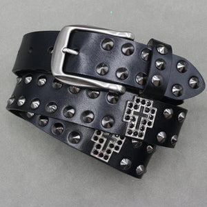 Ceinture en cuir véritable cloutée style rock - vue 13