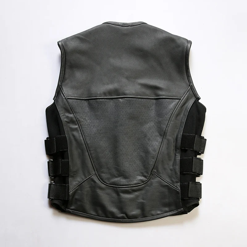 Gilet moto en cuir véritable - vue produit - vue 4