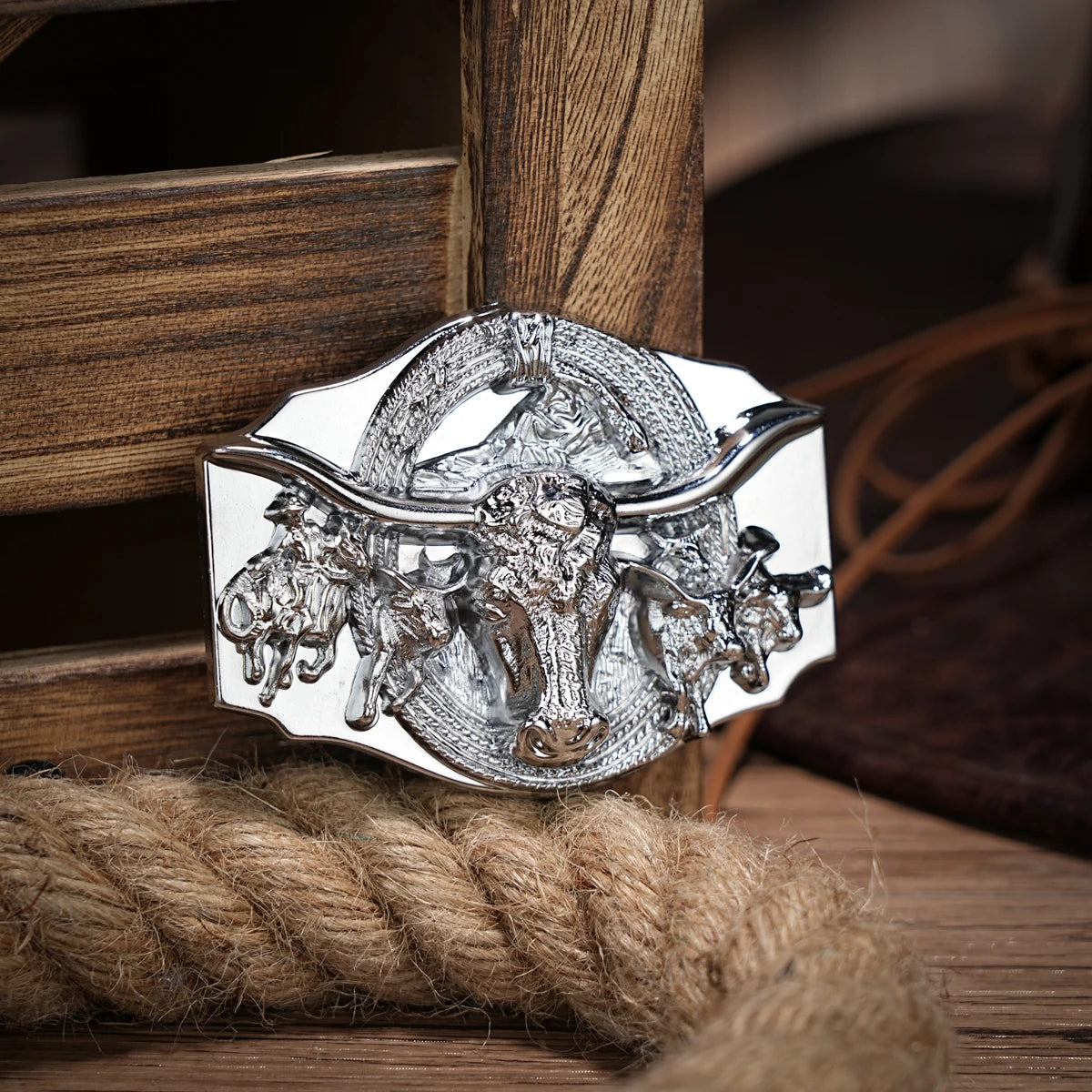 Boucle de ceinture argentée motif tête de mort cowboy - vue 1