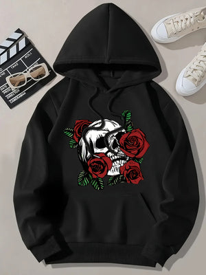 Sweat capuche femme crâne et roses - vue de côté