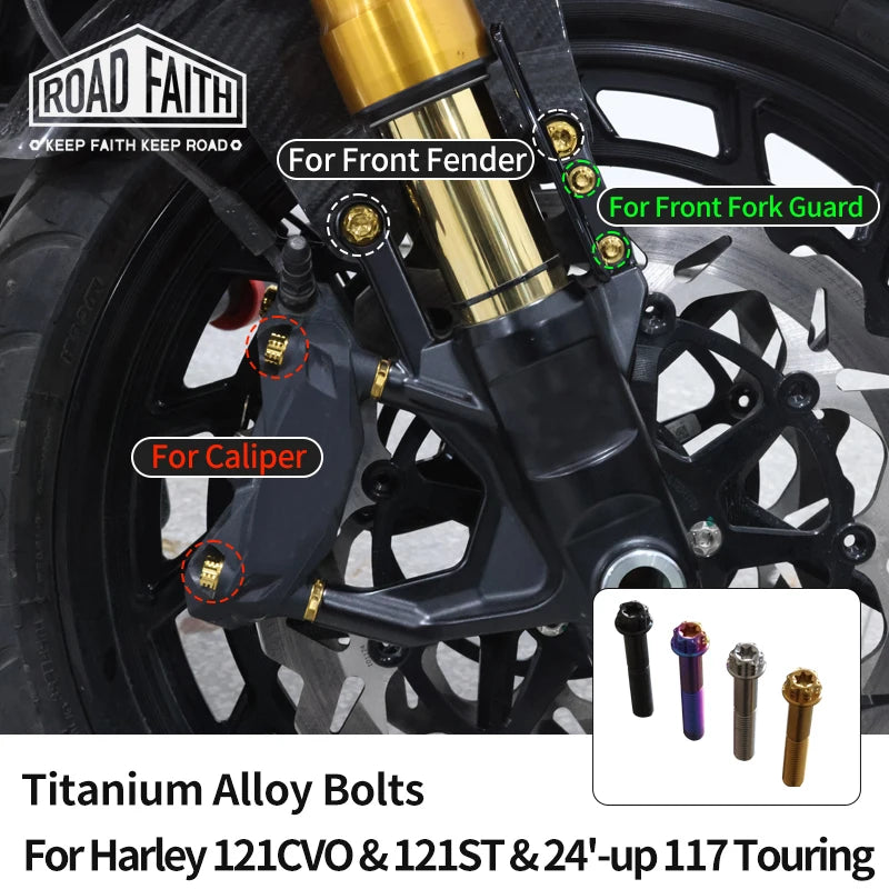Boulons Titane Étrier/Garde-boue Avant Antivol pour Harley 121 CVO/ST, 117 Road/Street Glide – photo 1/26