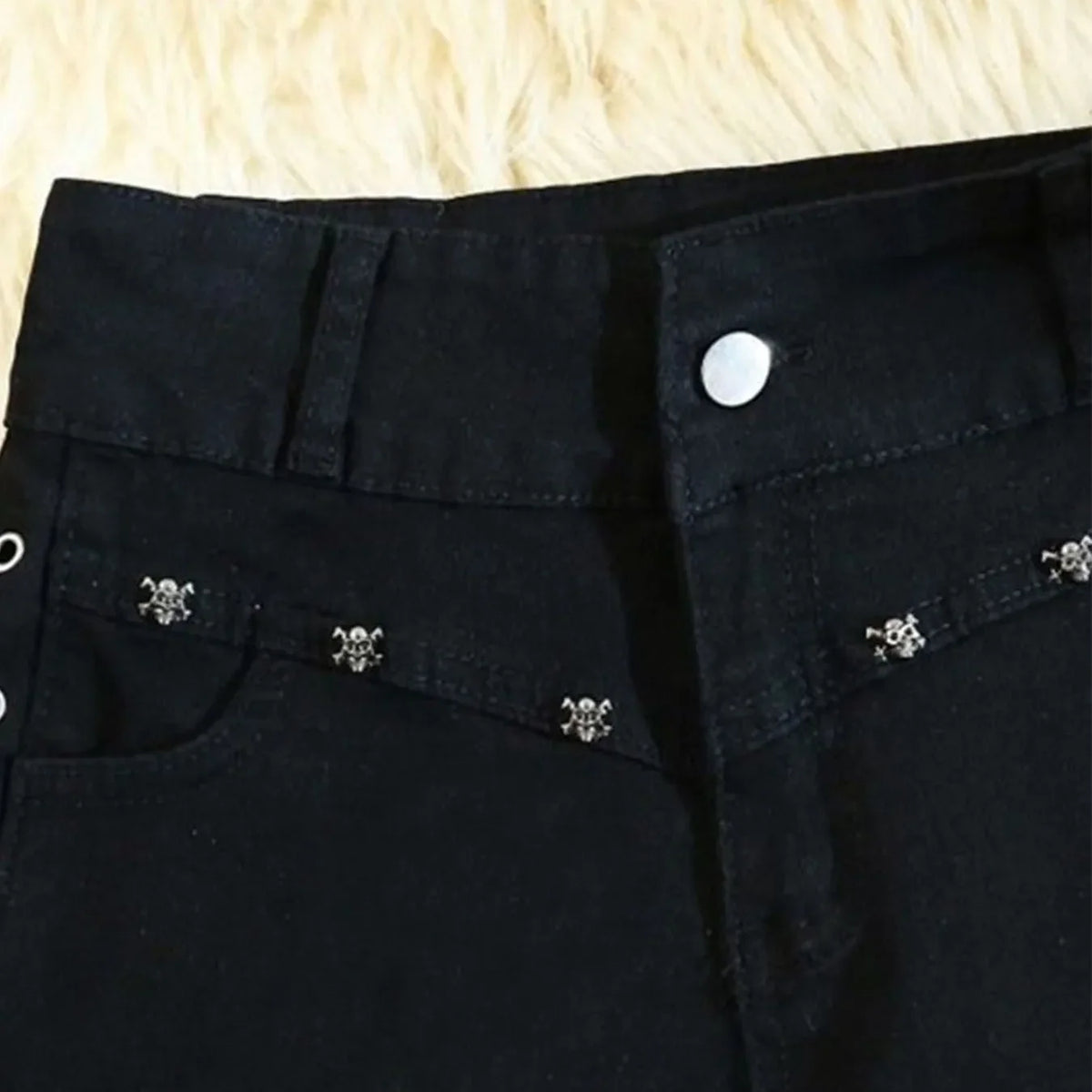 Short en jean noir lacé style rétro américain - vue 3