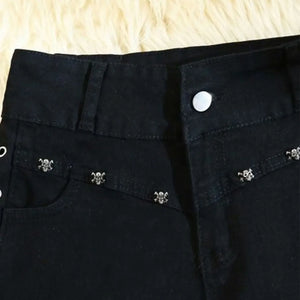 Short en jean noir lacé style rétro américain - vue 3