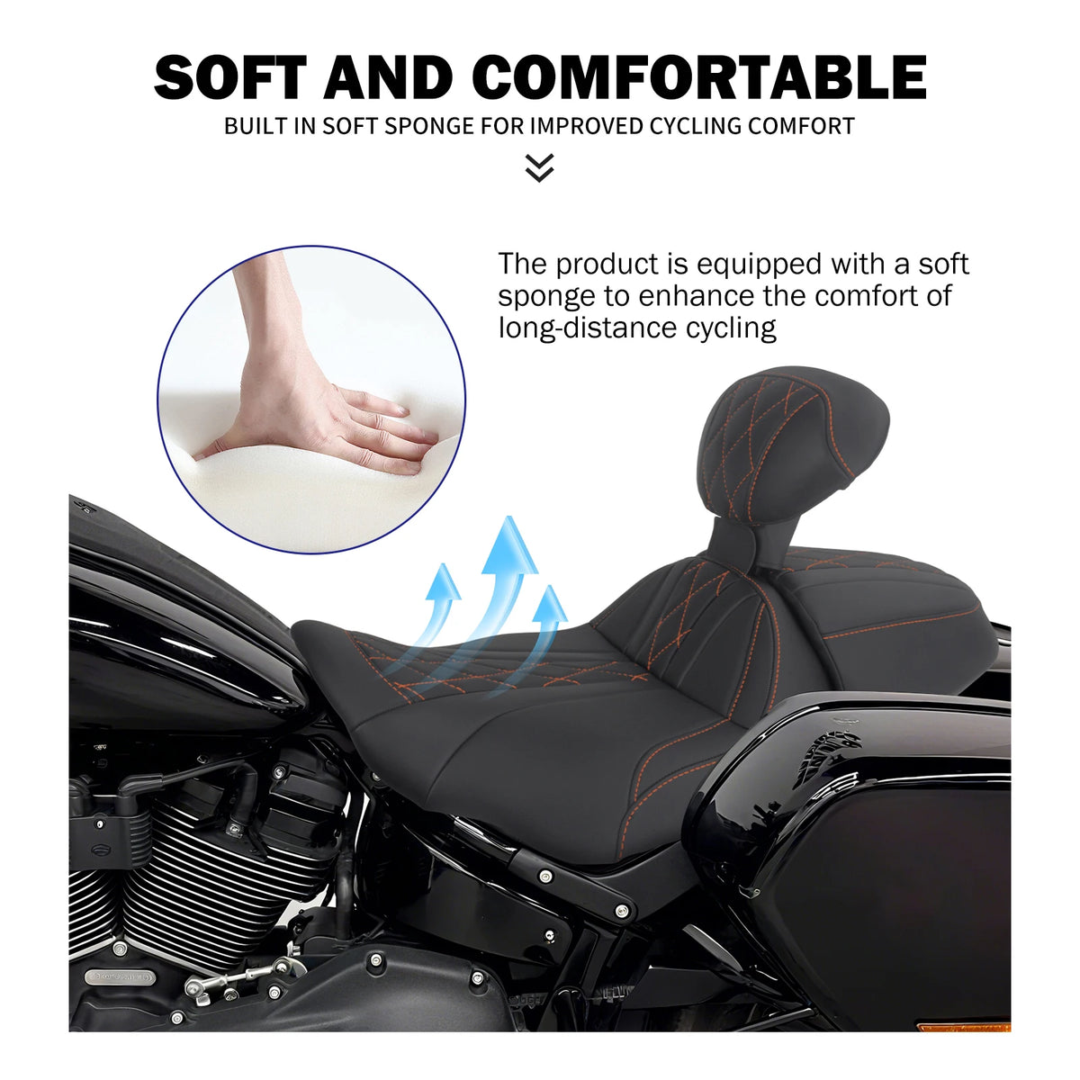 Selle biplace noire avec dossier pour Harley-Davidson Touring - vue 6
