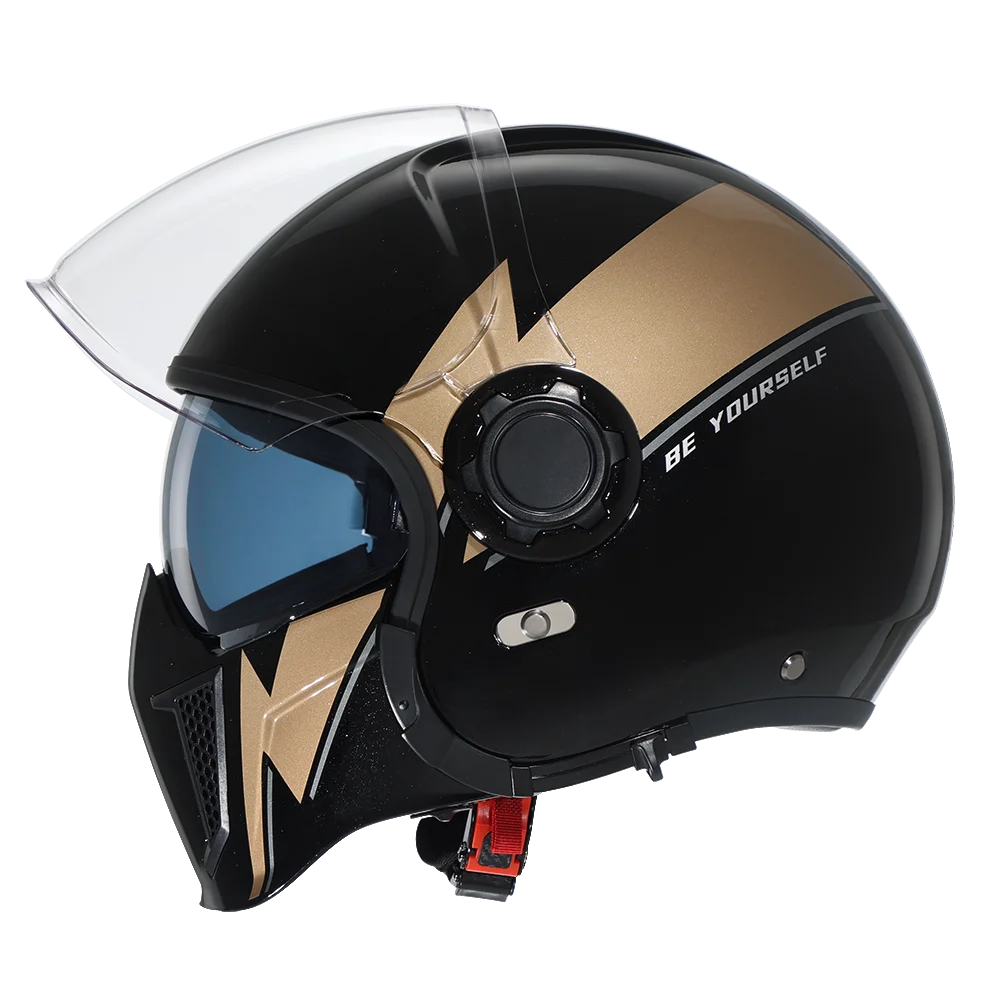 Casque moto modulable rétro avec double visière, vue 3/4 - vue 7