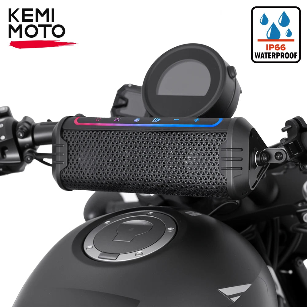 Haut-parleur moto étanche avec lecteur audio USB/AUX et éclairage LED d'ambiance - support 360° universel - vue 1