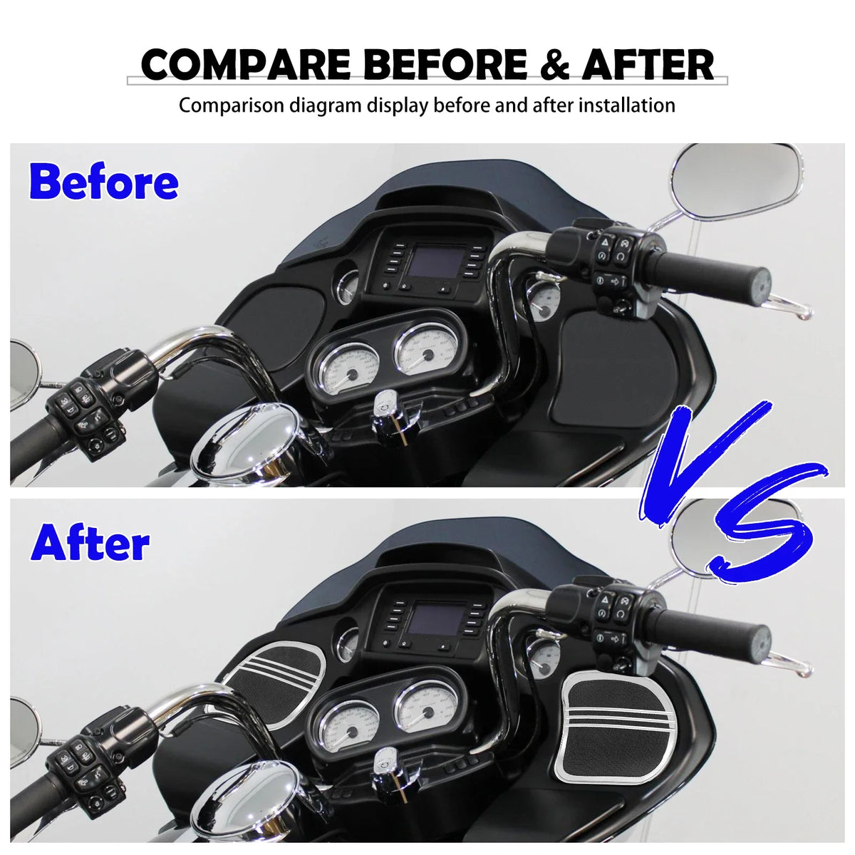 Grilles de Haut-Parleurs Tri-Line Chromées/Noires - Harley-Davidson Touring Road Glide FLTRX 2015-2023 – photo 3/8