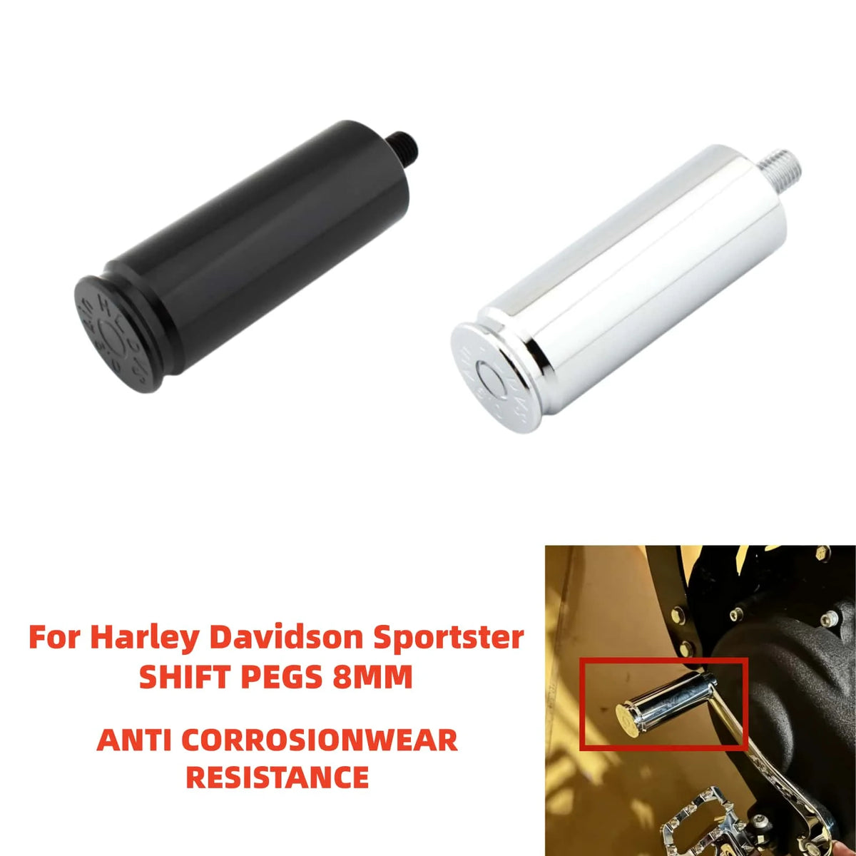 Pointe de sélecteur 8 mm noir/chrome pour Harley Sportster 883/1200 – photo 1/8
