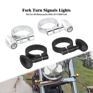 Paire de clignotants LED à collier de fourche pour moto - vue 1