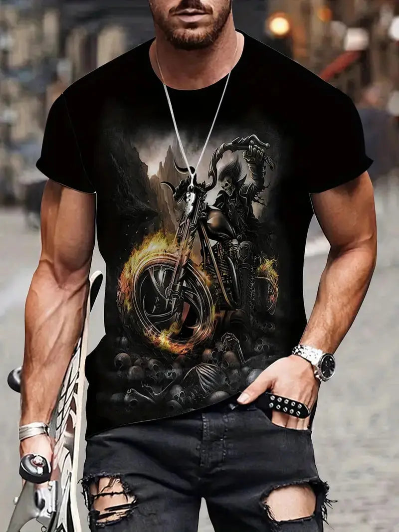 T-shirt Homme Moto Vintage Imprimé 3D Oversize Streetwear - vue 3