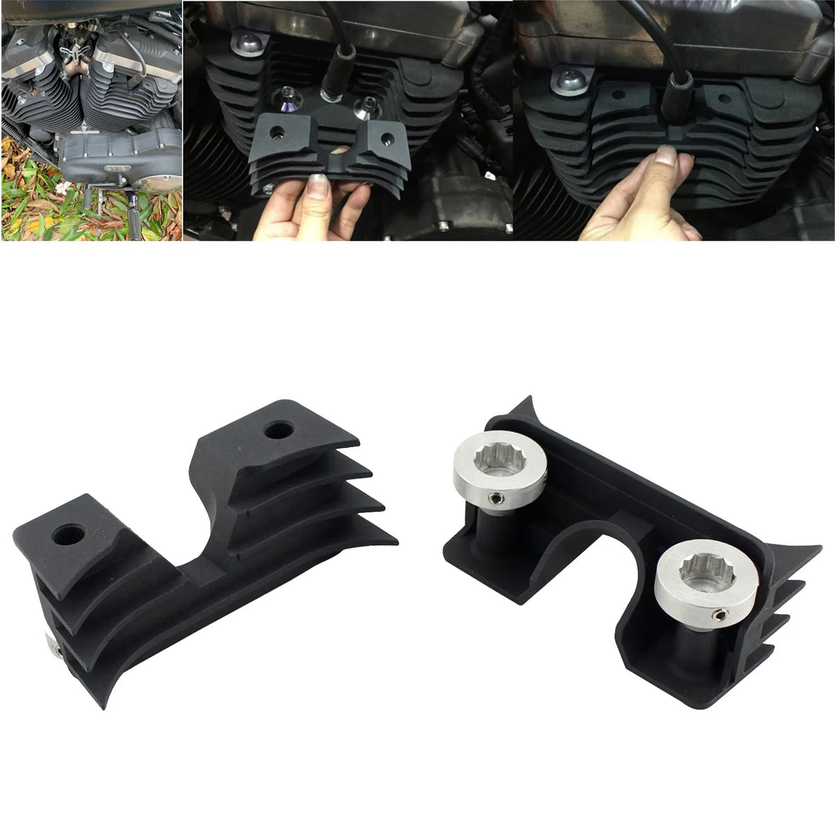 Caches de bougies et vis de culasse à ailettes noirs pour Harley Sportster - vue 1