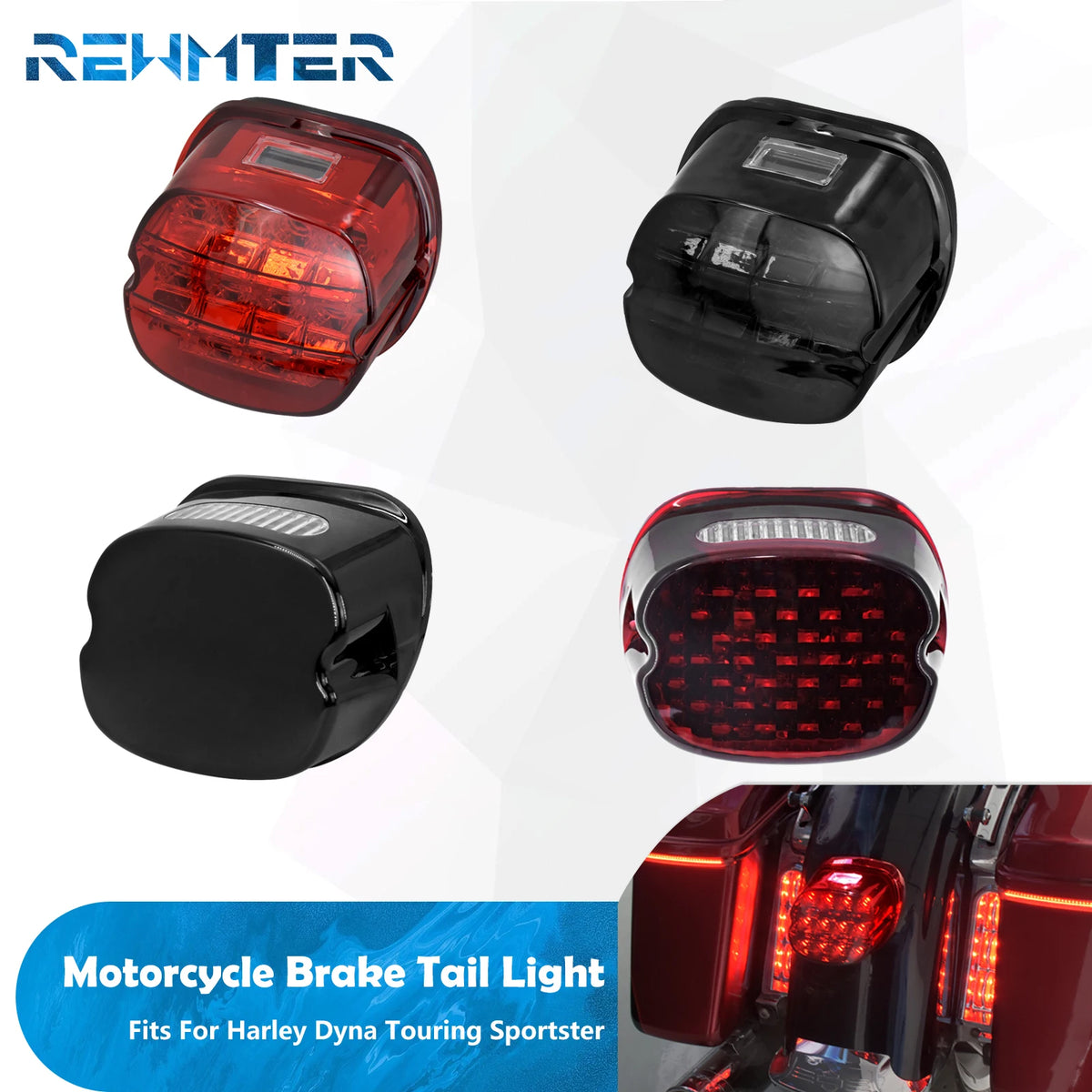Feu arrière LED avec éclairage de plaque pour Harley Dyna Touring Sportster - vue 1