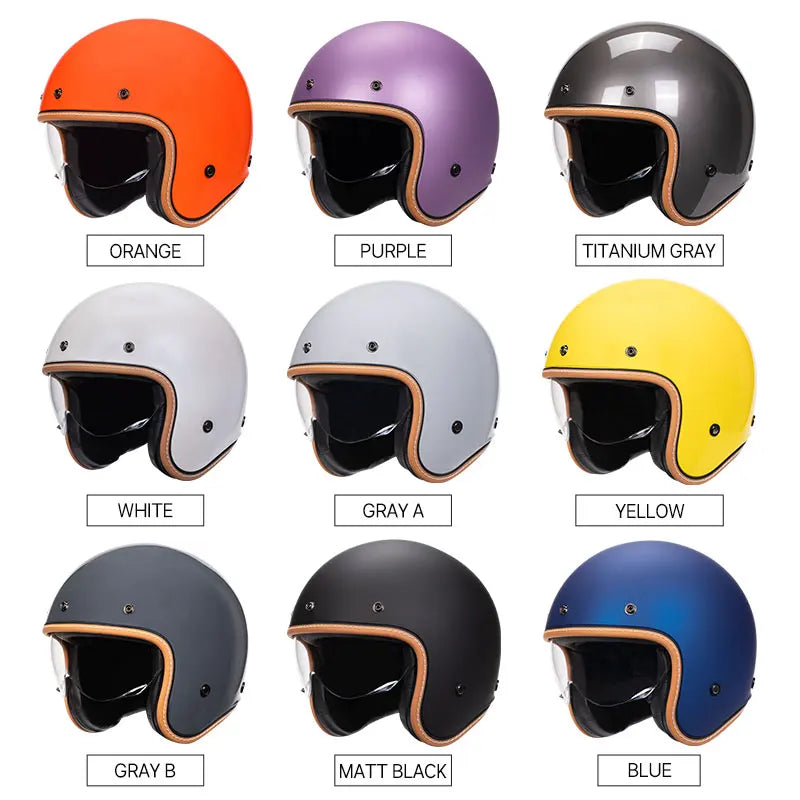 Casque moto jet rétro violet avec visière intégrée - vue 5