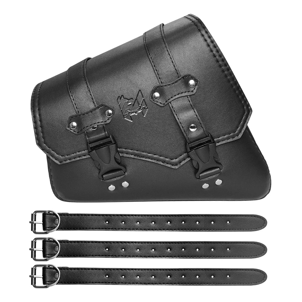 Sacoche latérale en cuir PU noir pour bras oscillant de moto custom - vue 7