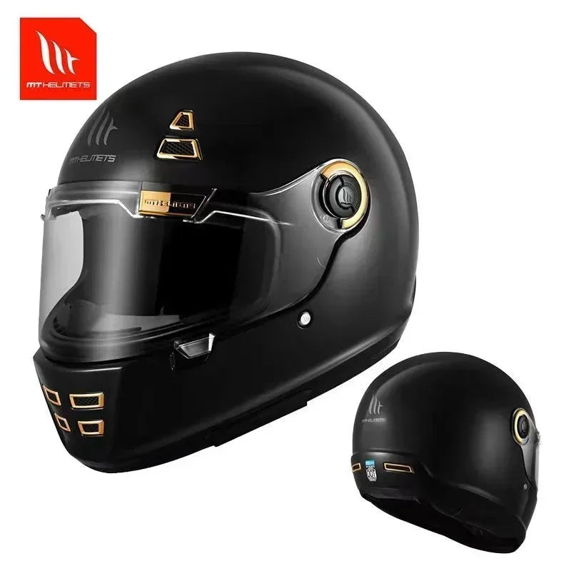 Casque moto intégral rétro noir - vue de face - vue 7