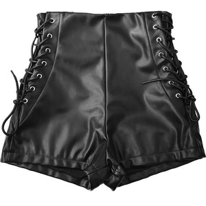 Short noir en simili cuir lacé style goth Y2K - vue 4