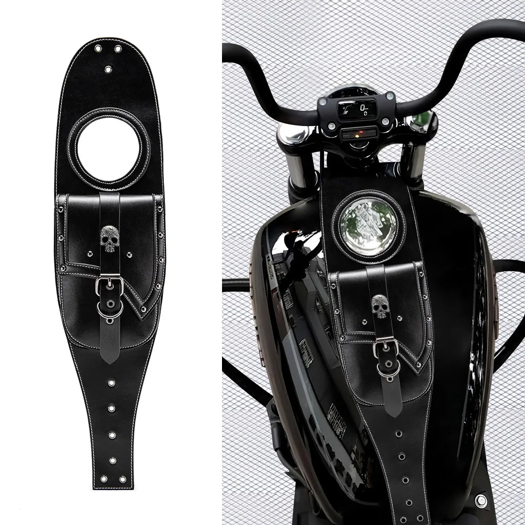 Sacoche de réservoir vintage noire sur une moto cruiser - vue 7