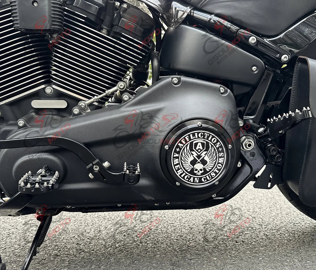 Derby cover noir gravé pour Harley Touring Softail Dyna - vue 4