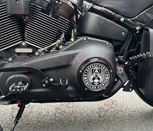 Derby cover noir gravé pour Harley Touring Softail Dyna - vue 4