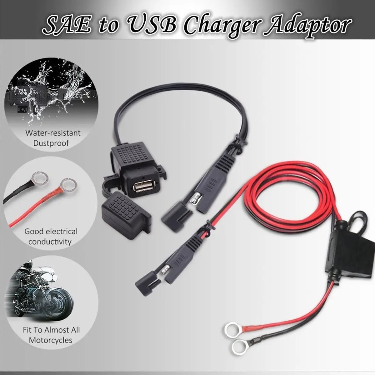 Adaptateur chargeur USB étanche SAE 12V pour moto - vue 3