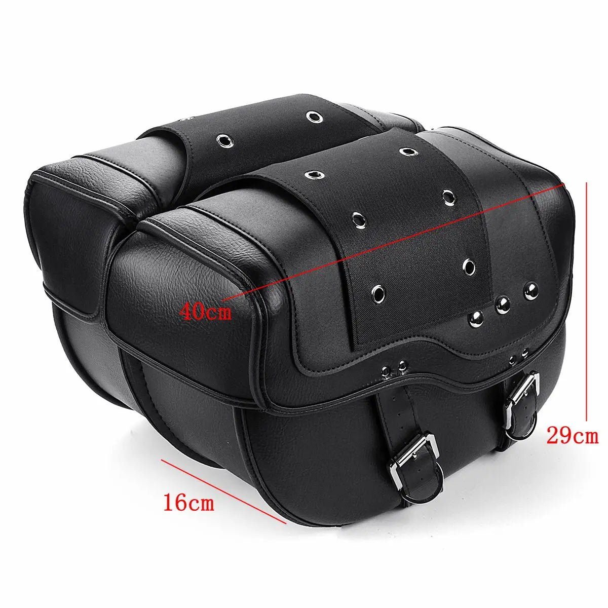 Paire de sacoches cavalières en cuir PU noir pour moto custom - vue 3