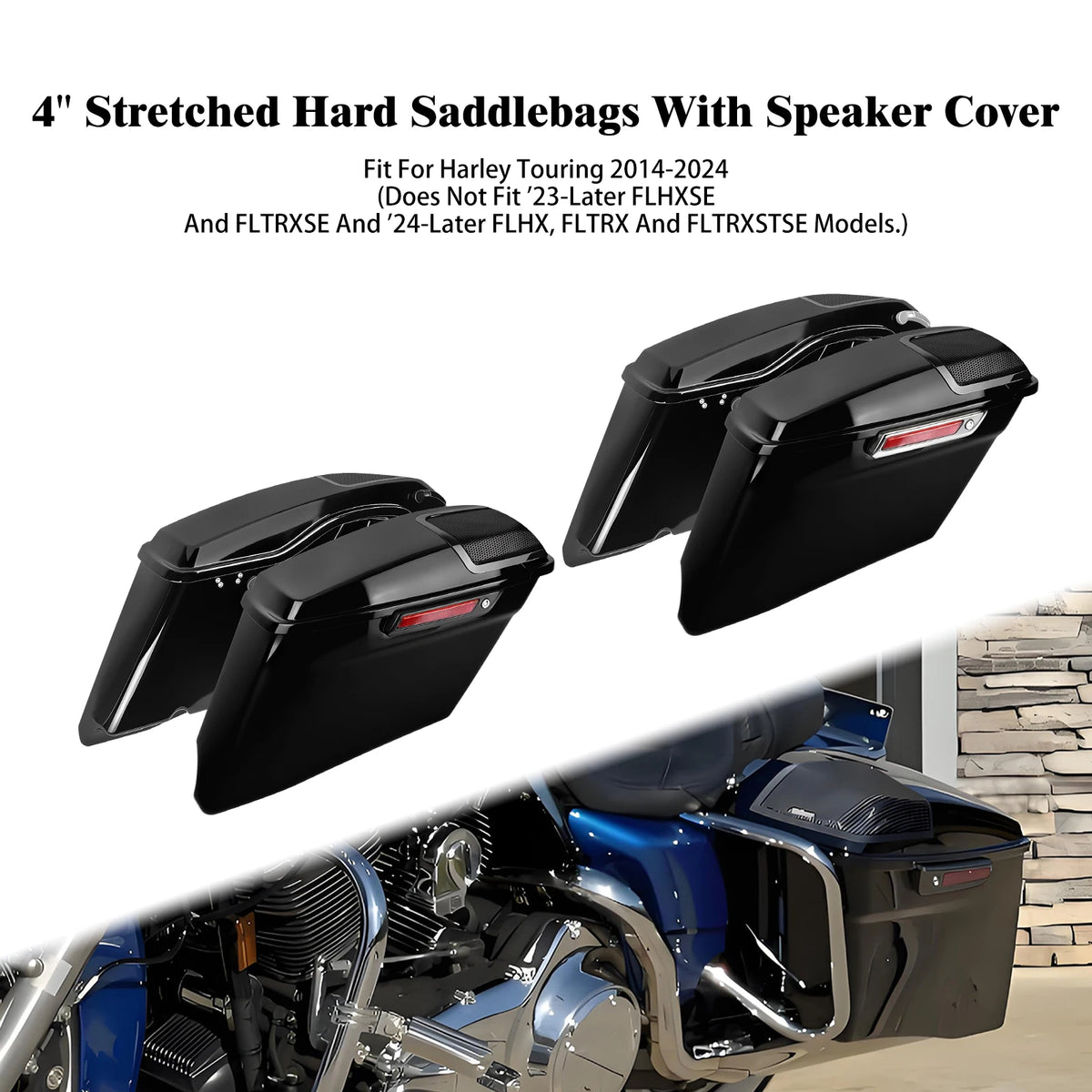 Sacoches Rigides Étirées 4 pouces avec Cache Haut-Parleur - Harley-Davidson Touring FLHR 2014-2024 – photo 1/8