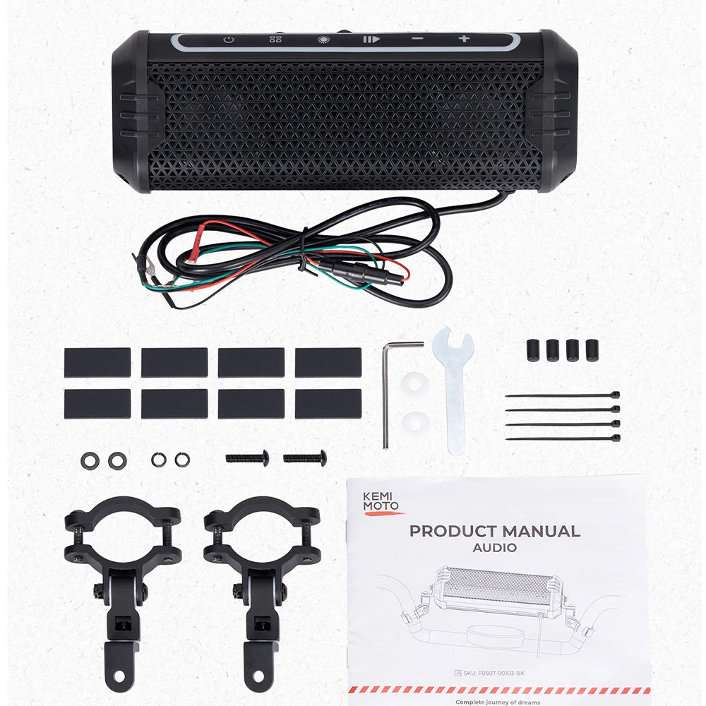 Haut-parleur moto étanche avec lecteur audio USB/AUX et éclairage LED d'ambiance - support 360° universel - vue 7