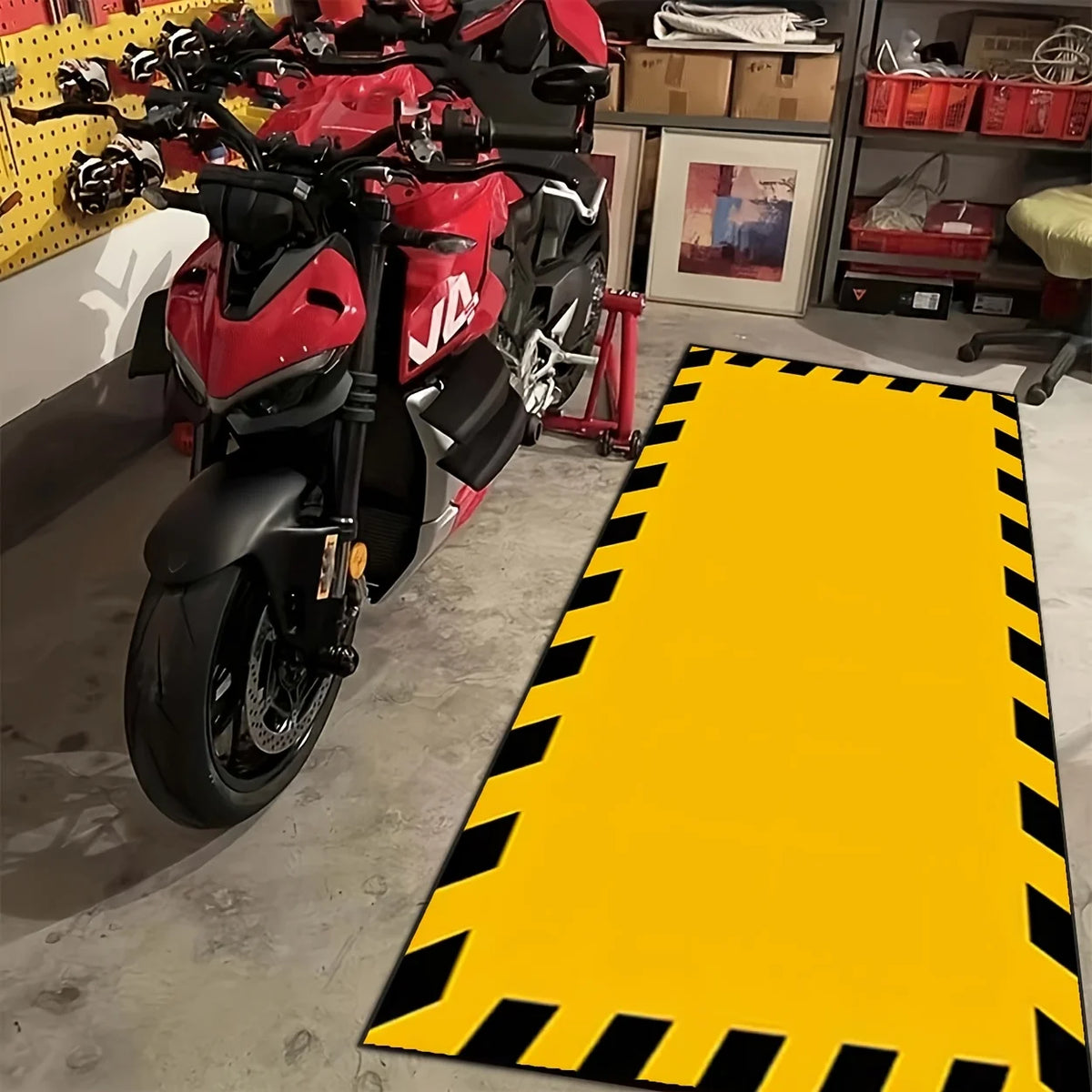 Tapis de garage motif avertissement jaune/noir antidérapant – photo 5/6