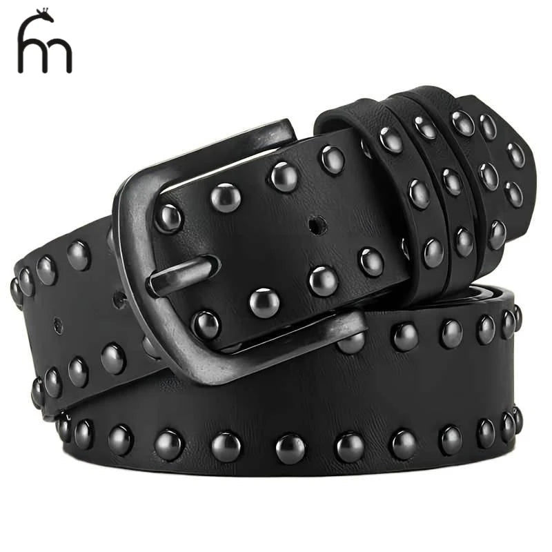 Ceinture noire simili cuir cloutée style punk Y2K - vue 1