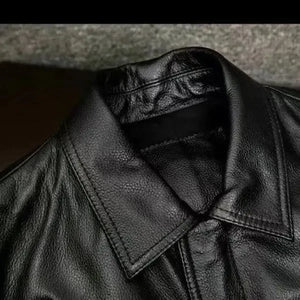 Veste moto homme en cuir véritable noir, vue de face - vue 4