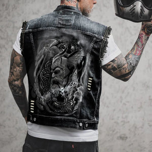 Gilet en jean homme imprimé aigle sans manches, vue de face - vue 11