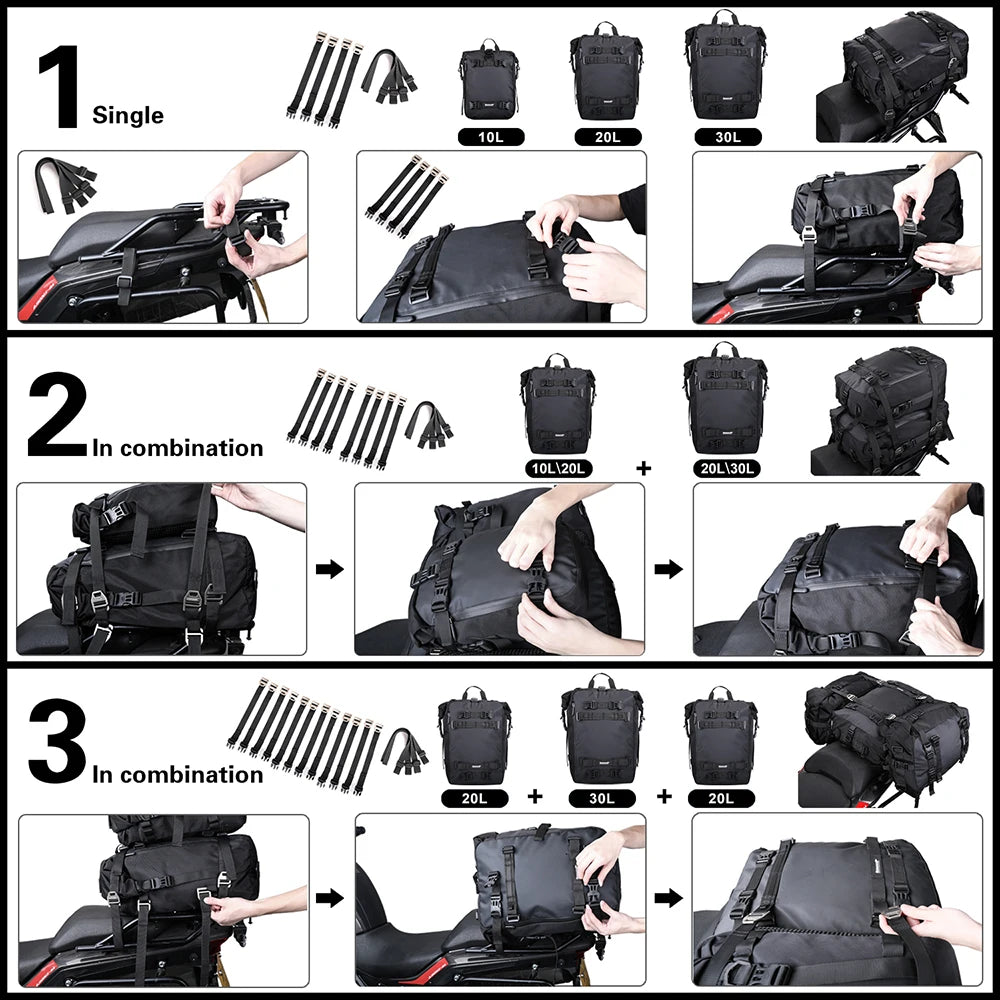 Sac de selle arrière noir Rhinowalk pour moto - vue 5